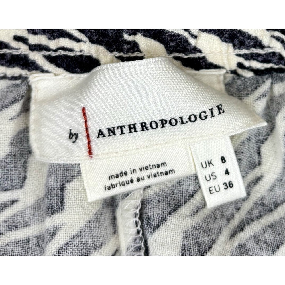 Anthropologie Abstract Print Jogger Pants Size 4 Black White Tapered Ankle Linen - Picture 7 of 9